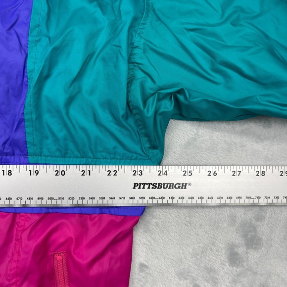 Columbia Windbreaker Jacket Women L Colorful Radial Sleeve Hood 1/2 Zip Pullover - Picture 4 of 6
